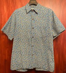 MADE IN HAWAII製 TWO PALMS アロハ柄 半袖コットンシャツ ブルー Mサイズ