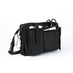 [CARRY ALL BEFORE ONE] 多機能 エプロンバッグ 工具 文具ポーチ ナースポーチ マチ付き ダブルジッパー 8ポケット ショルダーベルト ペン差し付き 撥水 防傷 マチ6cm (3.5+2.5) Mサイズ ブラック [横長タイプ-ブラック]のサムネイル
