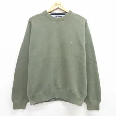 L/古着 トミーヒルフィガー 長袖 ブランド セーター メンズ 90s ワンポイントロゴ コットン クルーネック 緑系 グリーン 25feb17 中古 ニッ