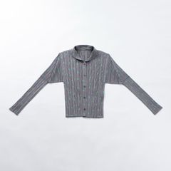 プリーツプリーズ イッセイミヤケ PLEATS PLEASE ISSEY MIYAKE ロングスリーブシャツ 丸襟 グレー 花柄 プリーツシャツ ドレスシャツ トップス