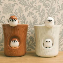 4点セット スズメ シマエナガ 湯呑み＆スプーン セット 小鳥 雀 キッチン小物 かわいい 雑貨 オブジェ フィギュア 装飾 DECOLE 送料無料 湯飲み 湯のみ