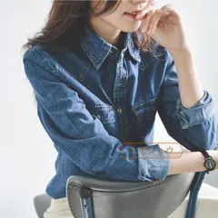 デニムシャツ レディース ウエスタンシャツ 長袖 ブラウス ダンガリーシャツ ウォッシュ ウエスタンデニム サックス ブルー シャツ chengsheng01