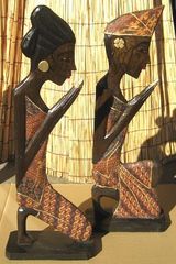 バリ島木彫り人形≪祈り≫〜男女ペア〜=ブラック=