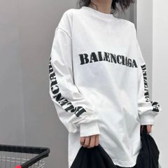 Balenciaga バレンシアガ 24ss両面ぼかし文字ロゴプリントカップル丸首長袖Tシャツ