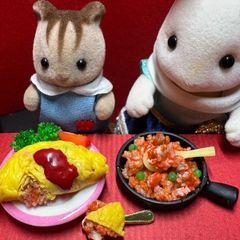 570 オムライス　チキンライスセット⭐️ドールハウス　リカちゃん　バービー　シルバニア　樹脂粘土　ねんどろいど　ブライス　フィギュア　オビツ　ミニチュア　フェイクフード