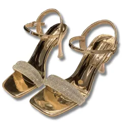 [ALVEIN] ハイヒール サンダル オープントゥ ピンヒール レディース グリッター スパンコール アンクルストラップ キャバ きらきら (シャンパンゴールド, 日本の靴のサイズ寸法, 大人, 数値, 23.5  [シャンパンゴールド] [23.5 cm]