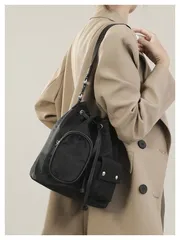 バッグ ショルダーバッグ トートバッグ マルチポケット ドロストバック バケツ型  バッグ レディース 斜めがけ 大人 軽量 スポーティー 防水 肩掛け