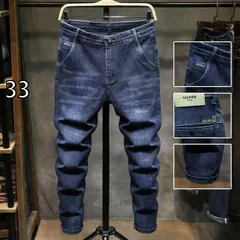 [33 ]メンズ ファッション 服  オシャレ シンプル 大人 かっこいい 大きいサイズ ストリート 紳士服 秋 ジーンズ スリムフィット 裾 ダーク ブルー ロング パンツ 韓国スタイル カジュアル ストレッチ