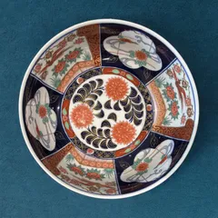 A1220-4/六石窯/森一蔵/萬古焼/緑釉赤絵花文輪花鉢5客/向付/懐石