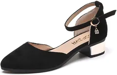 babester ベイブスター パンプス 3cm チャンキーヒール ベロア調 ローヒール クエア 結婚式 パーティー ストラップシューズ 歩きやすい 大きいサイズ 厚底 ビジネス 事務 通勤 美脚 アンクル( ブラック,  23.0 cm E)