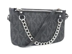 ■美品■ MICHAEL KORS マイケルコース MK柄 PVC×レザー チェーン ウエストポーチ ショルダーバッグ 肩掛け ダークグレー系 DH6932