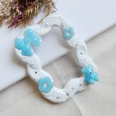 ホイップデコトレカケース　ライトブルー　水色　リボン　くま