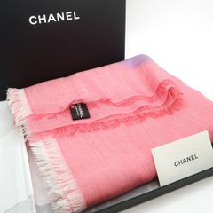 ☆CHANEL☆ スカーフ 大判 ココマーク タッセル ピンク アイボリー.