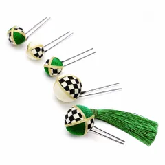 髪飾り 成人式 振袖 前撮り 袴 花 浴衣 夏祭り 花火大会 5点セット 緑 市松 玉飾り かんざし 和柄 ちりめん 古典 レトロ ヘッ No.9-3969