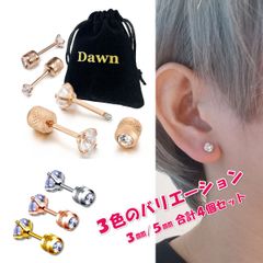 ねじ式ピアス ネジ式キャッチ サージカルステンレス ピアス 金属アレルギー対応 つけっぱなし 両耳用 4個入 3mmと5mmのセット