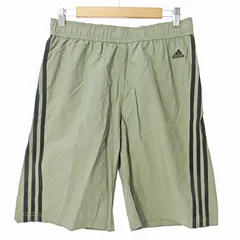 アディダス adidas 美品 ハーフパンツ ショーツ スポーツ ウエア ナイロン イージーウエスト スリーストライプス L カーキ 0625 ●ECO