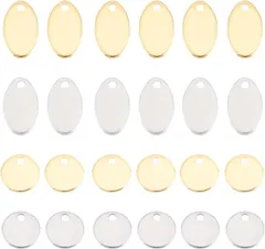 UNICRAFTALE 約80個 2色 2スタイル 楕円形 304ステンレス チャーム タグチャーム 刻印 メタルチャーム ネックレスパーツ 手芸 DIY用品