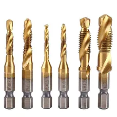 【特売】Bestgleタップドリルセット六角軸木工ドリルセット6本組ドリルタップ 鉄工用ドリルセット 面取りタップ 穴あけ ねじ切り タップ スパイラル チタンコーティング 効率アップ HSS高速度鋼タップドリルセットゴールド M3 M4 M5 M6 M8 M