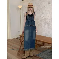 デニムサロペット サロペット オーバーオール ジャンパースカート オールインワン ロング丈 着まわし 大人可愛い 体型カバー おしゃれ 着痩