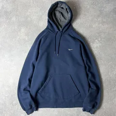 00s NIKE スモール スウォッシュ ロゴ刺繍 スウェット フード パーカー XL / 00年代 ナイキ スウッシュ 紺 トレーナー ネイビー