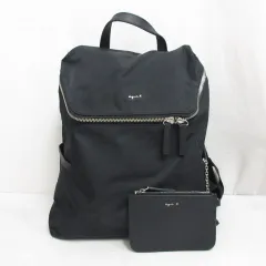 アニエスベー agnes b. ナイロン ミニ リュックサック デイパック バッグ 黒 ブラック 小物入れ付き 裏地付き JS22B-04