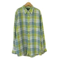 ジェイクルー J.CREW 90s 巨人タグ シャツ チェック 長袖 リネン M 緑 グリーン