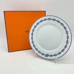 HERMES  エルメス シェーヌダンクル 27cm プレート 皿 陶器 食器 青 ブルー 白 ホワイト【中古】Aランク 9_10