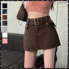キュロットデニムスカート ハイウエストレディース ベルト付きミニスカパン チラ見せ防止 タイトスカート セクシー ショートスカート 韓国おしゃれ 美脚ボトムス春秋スカートレトロ 細見え台形スカート カッコイイボトムス