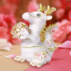 EX625 桜の守り竜 【ピィアース正規品】 かわいい子龍 辰年 干支の置物 竜 龍 ジュエリーボックス インテリア雑貨 干支 2024年 桜 サクラ さくら アクセサリーケース リングケース 宝石箱 ギフトボックス入り 東京銀座PICALS ピィアース