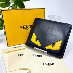 FENDI フェンディ 二つ折り財布 モンスター バグズアイ コンパクト バイカラー 型押し ロゴ プレート 箱付 メンズ レディース ユニセックス B-230