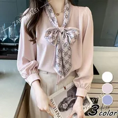 ブラウス レディース きれいめ 40代 春夏秋新作 オシャレブラウス シフォンシャツ リボンVネック パフスリーブ 通勤OL ゆったりシャツ 長袖トップス 大人  vii3u668498