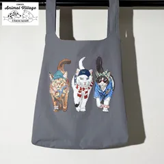 CORISCO コリスコ Animal village 猫 犬 プリント エコバッグ 手提げ バッグ お買い物袋 アニマルプリント かわいい 動物プリント レディース ポリリップ GRAY 111921 グレー 猫