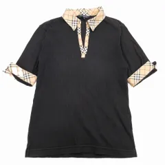 バーバリー ゴルフ Burberry GOLF ノバチェック 切替 ニット ポロシャツ 半袖 ジャージー生地 トップス M 黒 ブラック レディース