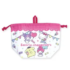 【新品】サンリオキャラクターズランチ巾着 アルミシート付き　サンリオ キャラクター かわいい オススメ マチ付き 巾着袋 お弁当袋  ランチBOXキレイに入る大きさ  遠足 運動会 公園 アルミ 保冷 保温 ランチ 大人 小学生 中学生 高校生 OLさん