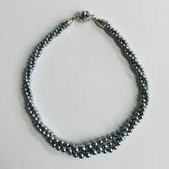 ガラスパール3連ツイストネックレス/4x8mm約43.5cm/ブルーグレー/made in japan