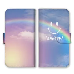 iPhone14Pro ケース 手帳型 アイフォン14 プロ スマホケース 携帯ケース スマイル SMILE ニコちゃん にこ 笑顔 青空 空 虹 雲 可愛い かわいい きれい 水色 カラー01