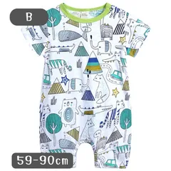 送料無料 Bタイプ 半袖 5分丈 イラスト柄 ロンパース やわらか素材 韓国子供服 おしゃれ 乳幼児 キッズ ベビー服 59cm 60cm 66cm 70cm 73cm 80cm 90cm