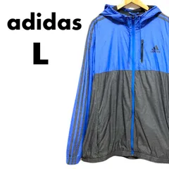【古着】美品 アディダス ナイロンジャケット ウインドブレーカー メンズL 2XO相当 ブルー×グレー 裏地あり ビッグサイズ スポーツミックス