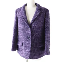 極美品◎正規品 イタリア製 ETRO エトロ レディース 厚手 ツイードジャケット/シングルジャケット ロゴボタン付き パープル×ブラック 46のサムネイル
