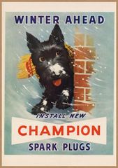 CHAMPION ブラックテリア レトロミニポスター B5サイズ 複製広告 ◆ チャンピオン 点火プラグ 犬 わんこ ワンコ USAD5-487