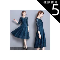 種類5：レッド/3XL ドレス ワンピース  パーティードレス  レースワンピース  ラウンドネック 膝下丈 ミモレ丈 七分袖 半袖   Aライン ベルト ハイウエスト 透け感 シースルー かわいい 大人可愛い きれいめ 上品 おしゃれ フェミニン  キュート