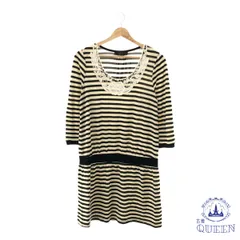 【訳アリ】PAGE BOY ページボーイ ワンピース ひざ丈 レース ボーダー 花柄 長袖 レディース ホワイト ブラック M 901-12376 送料無料 古着