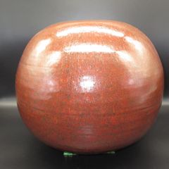 ★陶器 美濃焼 白山窯 丸型 花器 花生 花瓶 飾壺 鑑賞壺
