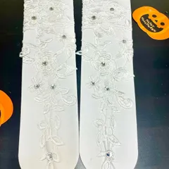 ✨新品✨レディース エレガント ウェディンググローブ キラキラ輝くダイヤモンド風レース＆花柄レーストリム-ロング フォーマルパーティー コスプレ小物コスチューム 衣装 ハロウィン 仮装 セクシー アイドル アニメ ゲームクリアビーズ付1017-03