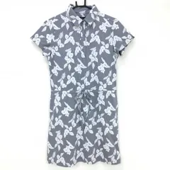 【超美品】キャロウェイ 半袖ポロワンピース グレーネイビー系×白 ストライプ 花柄 レディース M ゴルフウェア Callaway