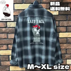 【RED CAP GIRL バックイラストルーズサイズ長袖チェックシャツ】オンブレーチェック レッドキャップガール ルーズサイズ ゆったり ユニセックス メンズ レディース ペアルック ストリート カジュアル RE26AW27 ブラック 新品未使用 送料込み