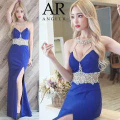 【AngelR / エンジェルアール】デコルテウエストパールビジュータイトロングドレス