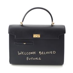 アニヤ・ハインドマーチ ロンハーマン Ron Herman 15周年 レザー モティマー 2way ショルダー ハンドバッグ ネイビー【中古】