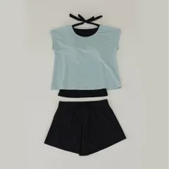 ☆ ライトブルー ☆ L ☆ 水着 レディース 体型カバー 水着 体型カバー 半袖 ラッシュガード セパレート スイムウェア ショートパンツ 女性 女子 シンプル バックリボン おしゃれ オシャレ 通気性 トップス かわいい 可愛い 紫外線対策 ジム 水泳