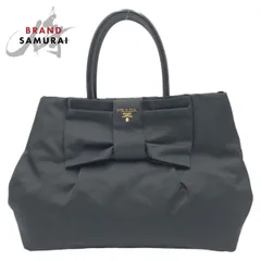美品 PRADA プラダ テスート 三角ロゴ リボン ブラック 黒 ゴールド金具 ナイロン トートバッグ ハンドバッグ レディース 406045【中古】